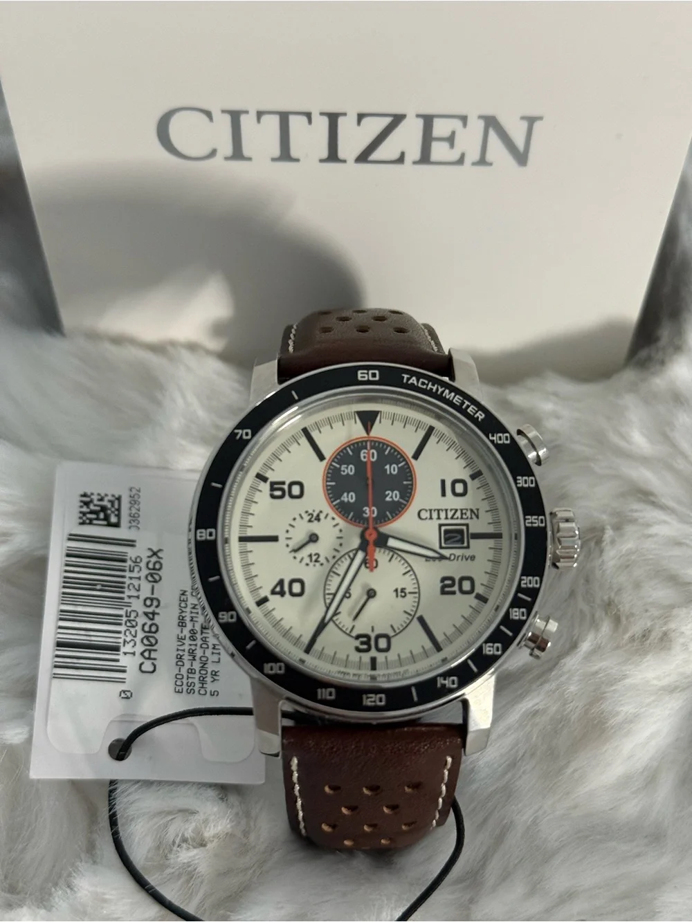 Citizen Brycen Eco-Drive Chronograph CA0649-06X Cream Dial NWT Box